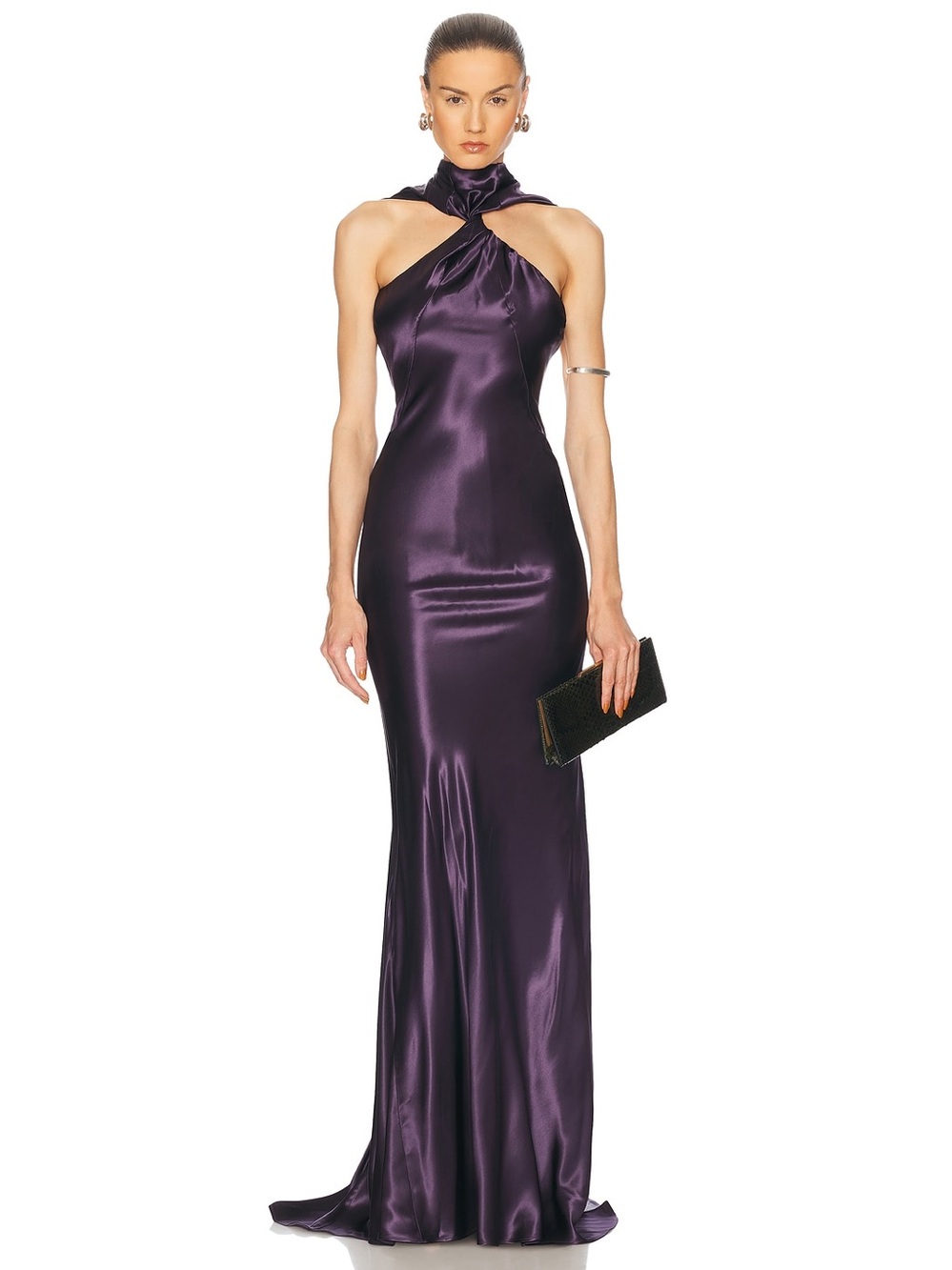 The Attico Plum Satin Halter Maxi Gown